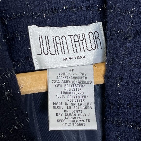 Julian Taylor Sparkly Textured Black Checked Pattern Coat Size 4P - Picture 3 of 9